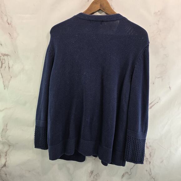 Foxcroft Sweater Womens XL Navy Cardigan Cotton Snap Button Up Crochet Sleeve - Picture 6 of 12